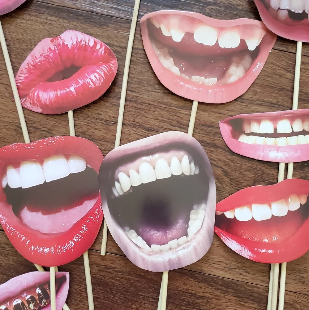 39-Piece Paper Cardstock Photo Booth Props - Mouths & Classic Black & Gold Stick